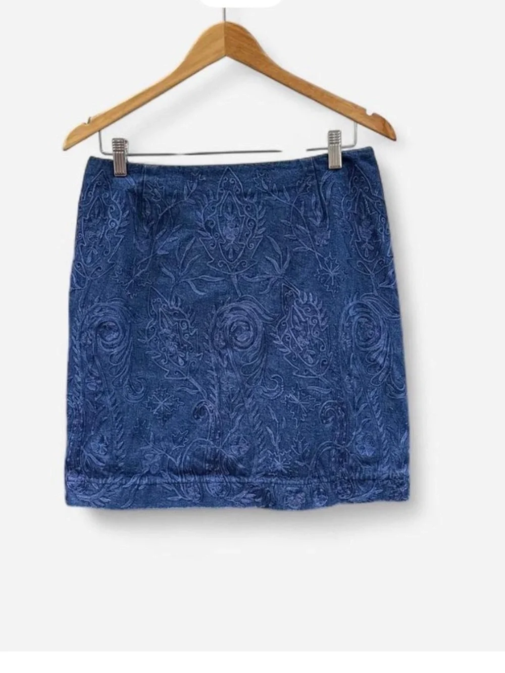Luisa Spagnoli denim Mini Skirt embroidered quiet luxury preppy boho size 44